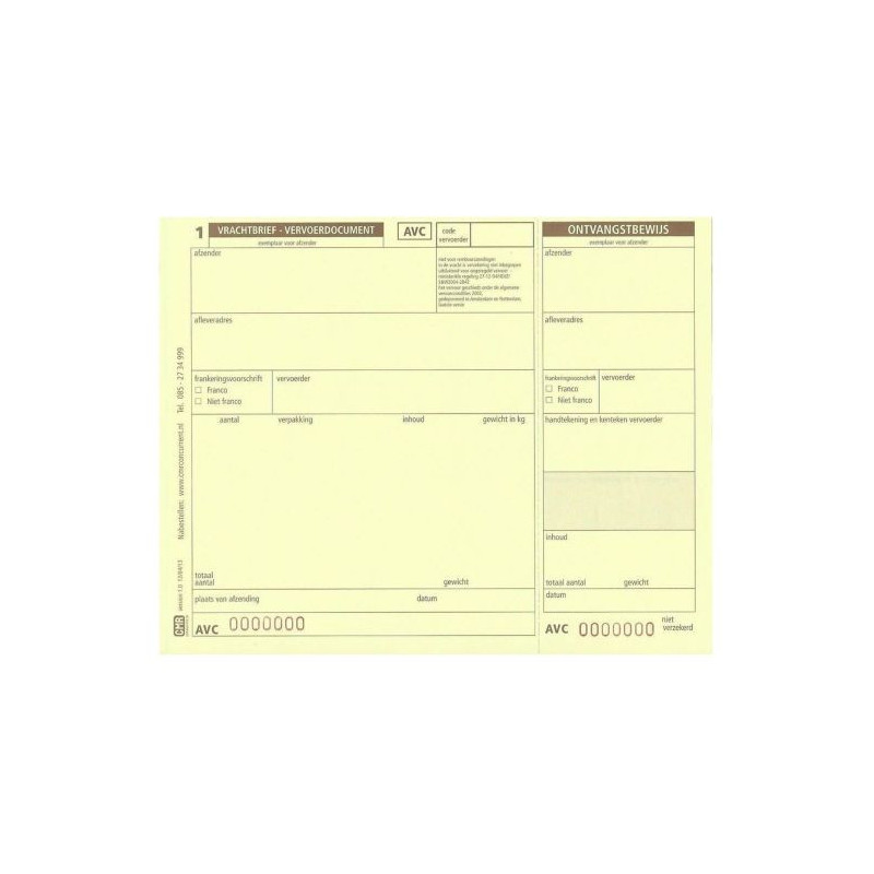 AVC Vrachtbrieven sets in 3-voud zonder indruk 500 sets